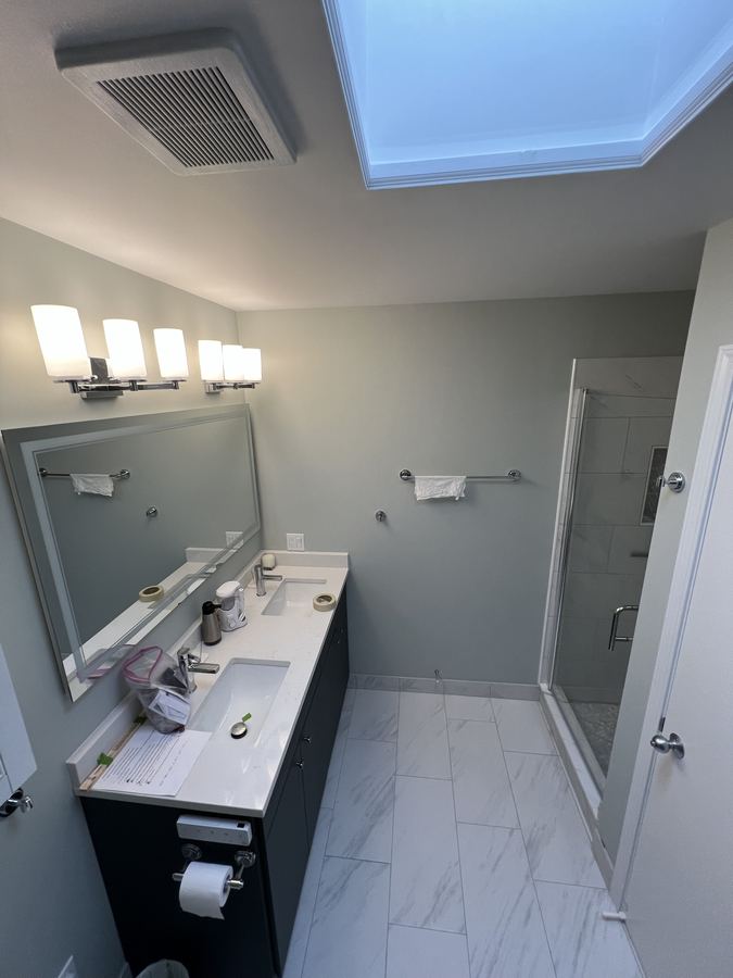 Finished bathroom vanity and floor